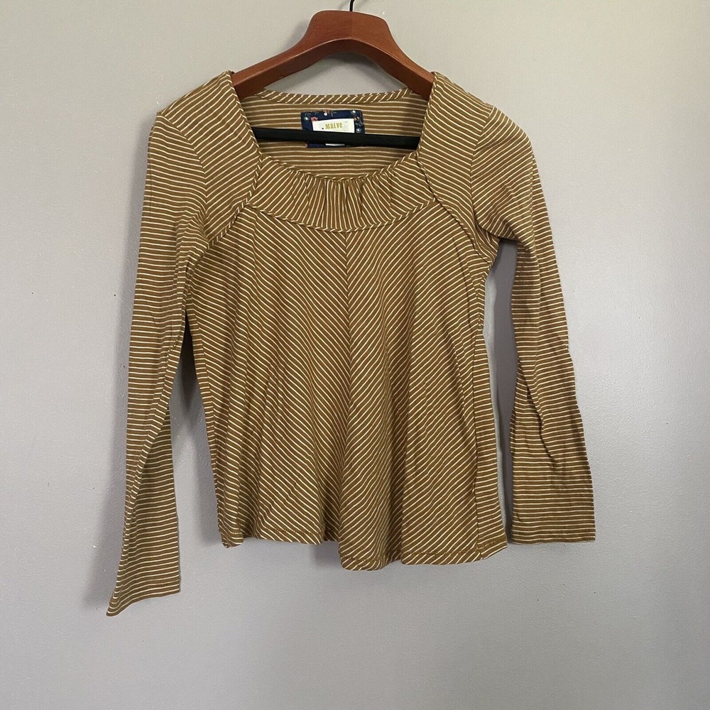 Anthropologie Maeve Kenley Mustard Yellow Striped Long Sleeve Top Size XSmall - Picture 3 of 12